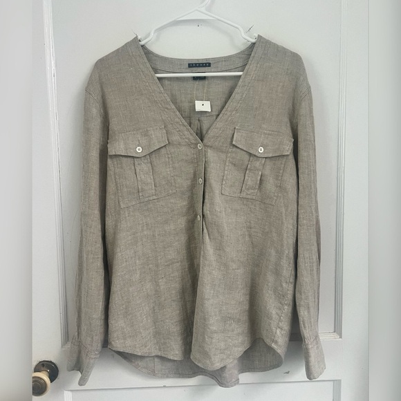 Theory Linen V Neck Tunic Top Size M $298 LIKE NEW - Picture 1 of 4